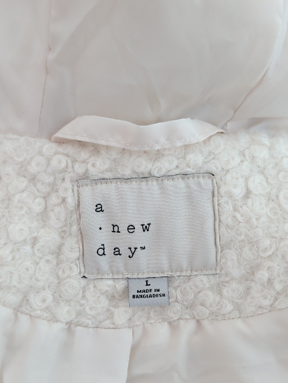 LIke New Cream Hooded Teddy Bear Curly Lamb Hooded Dress Coat a new day L - Picture 14 of 15